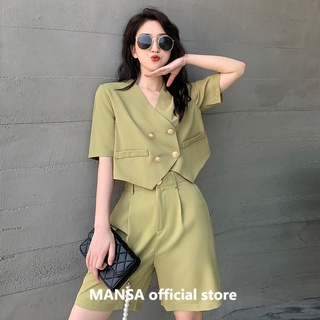 ภาพขนาดย่อสินค้าMANSA blazer and high waist wide leg shorts เสื้อเบลเซอร์และกางเกงขาสั้นเอวสูงขากว้าง เซทเสื้อและกางเกง