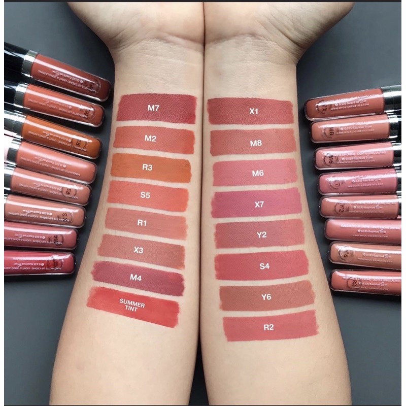 set-gloss-myca-q2-q5-เซ็ตคู่-2ชิ้น-กลอสเนื้อแมท-สีสันสวยงาม-เนื้อสัมผัสนุ่มเนียนละเอียด-เกลี่ยง่าย-กันน้ำ-ติดทนนาน