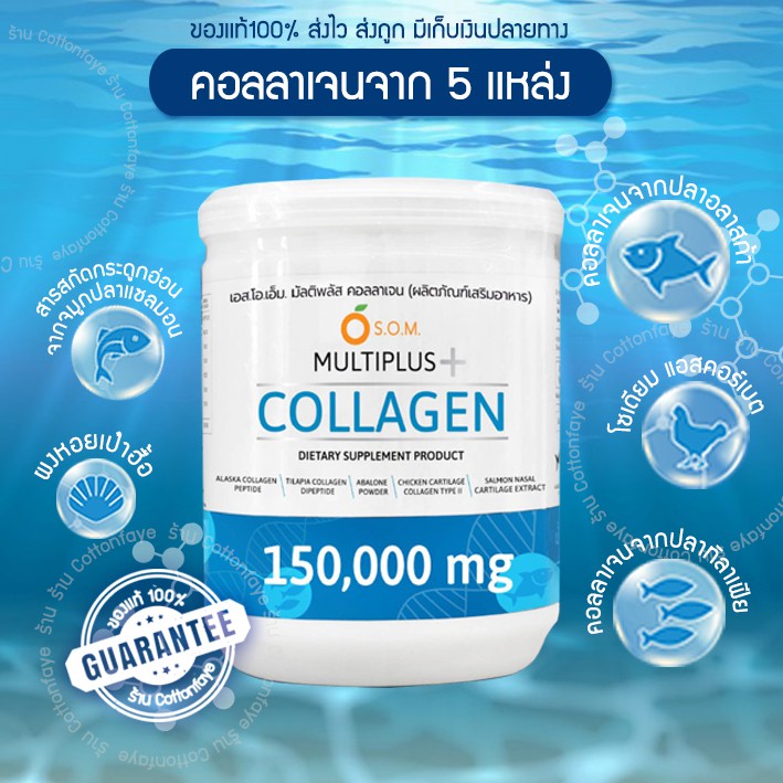 ล๊อตใหม่-ของเเท้-พร้อมส่ง-som-multiplus-collagen-150-000mg-มัลติพลัส-คอลลาเจน-5สายพันธุ์-บำรุงไขข้อ-ดูเเลผิวพรรณ