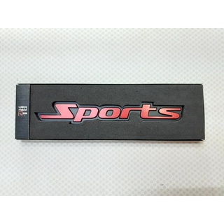 เพลส โลโก้ Sports พื้นดำอักษรแดง แบบแปะ (กว้าง2.5cmXยาว16cm)