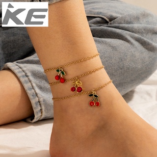 Rhinestone Cherry Anklet Womens Beach Leisure Fruit Pendant Anklet Cute 3-piece Anklet for gi