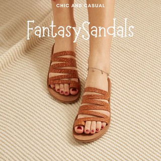 Fantasy Sandals รองเท้าแตะ หนังแท้ พื้นยืดหยุ่น รุ่น Mala Tobacco Vintage