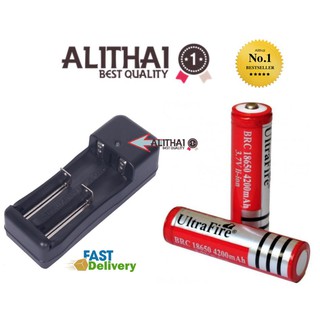 Alithai ถ่านชาร์จ 18650 3.7V 6800 mAh 2 ก้อน (สีแดง) + ที่ชาร์จแบต2