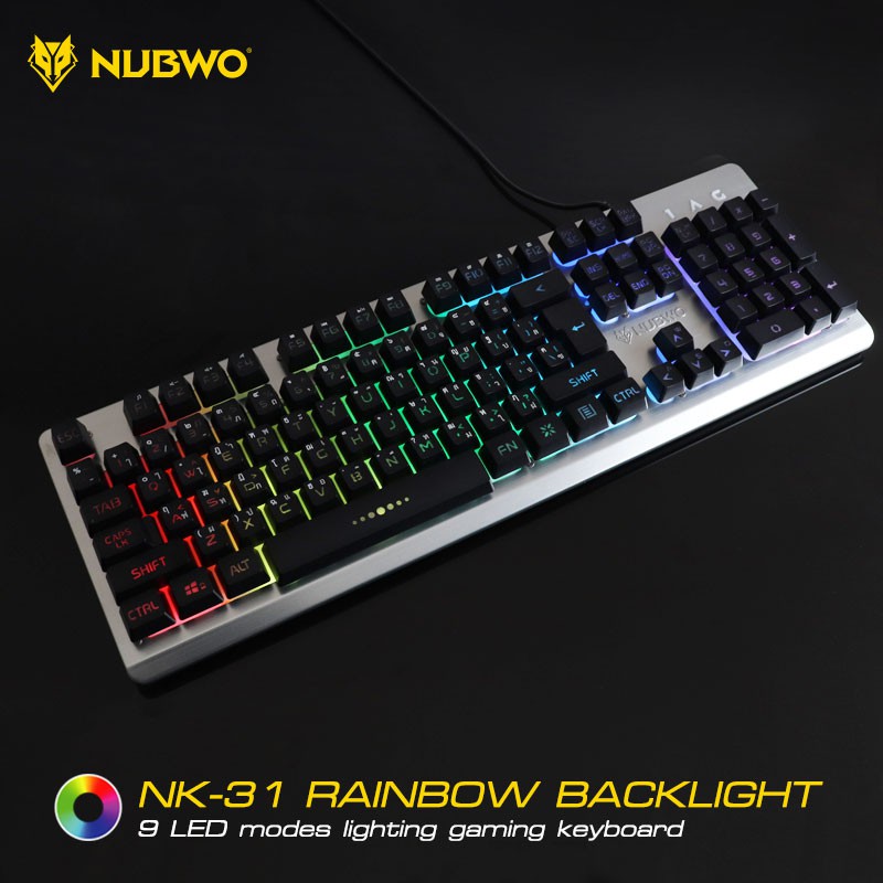 คีย์บอร์ดเกมมิ่ง-nubwo-nk-31-สีดำ-savior-gaming-keyboard-ไฟรุ้ง-7สี-ปุ่มกดนิ่ม-เงียบ-สินค้ามีประกัน