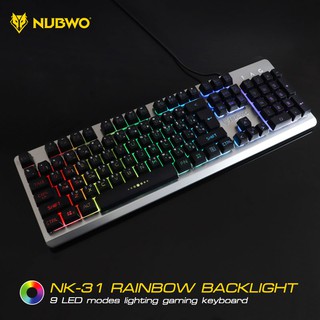 คีย์บอร์ดเกมมิ่ง NUBWO NK-31 (สีดำ)Savior Gaming Keyboard ไฟรุ้ง 7สี ปุ่มกดนิ่ม เงียบ (สินค้ามีประกัน)