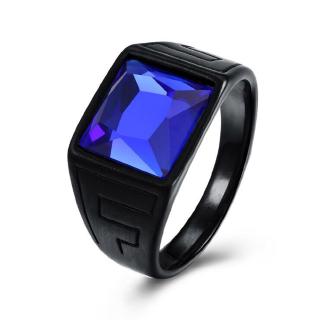 Sapphire Black Stainless Steel Mens Fashion Jewelry Blue Crystal Gemstone Letter Rings