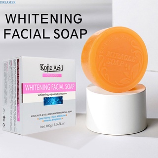 【DREAMER】Kojic Acid Collagen Whitening Facial Soap Deep Clean Lightening Dark Spot Melanin Brighten Skin Tone Face Body Skin Bleaching Soap 100g