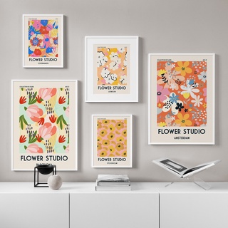 โปสเตอร์ภาพวาดผ้าใบ รูปดอกไม้ สไตล์วินเทจ สีสันสดใส สําหรับตกแต่งผนัง ห้องนั่งเล่น