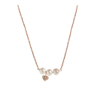 A.CEMI Mini Heart Pearl Necklace สร้อยคอมุกแท้ สร้อยคอเงินแท้ ชุบทอง 18K โรสโกลว์ สร้อยคอดีไซน์ ของขวัญแฟน