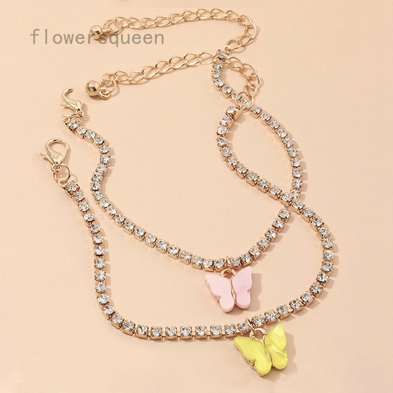 ราคาและรีวิวflowersqueen สร้อยข้อเท้าแบบโซ่ประดับจี้ Rhinestone รูปผีเสื้อเครื่องประดับแฟชั่นสตรี