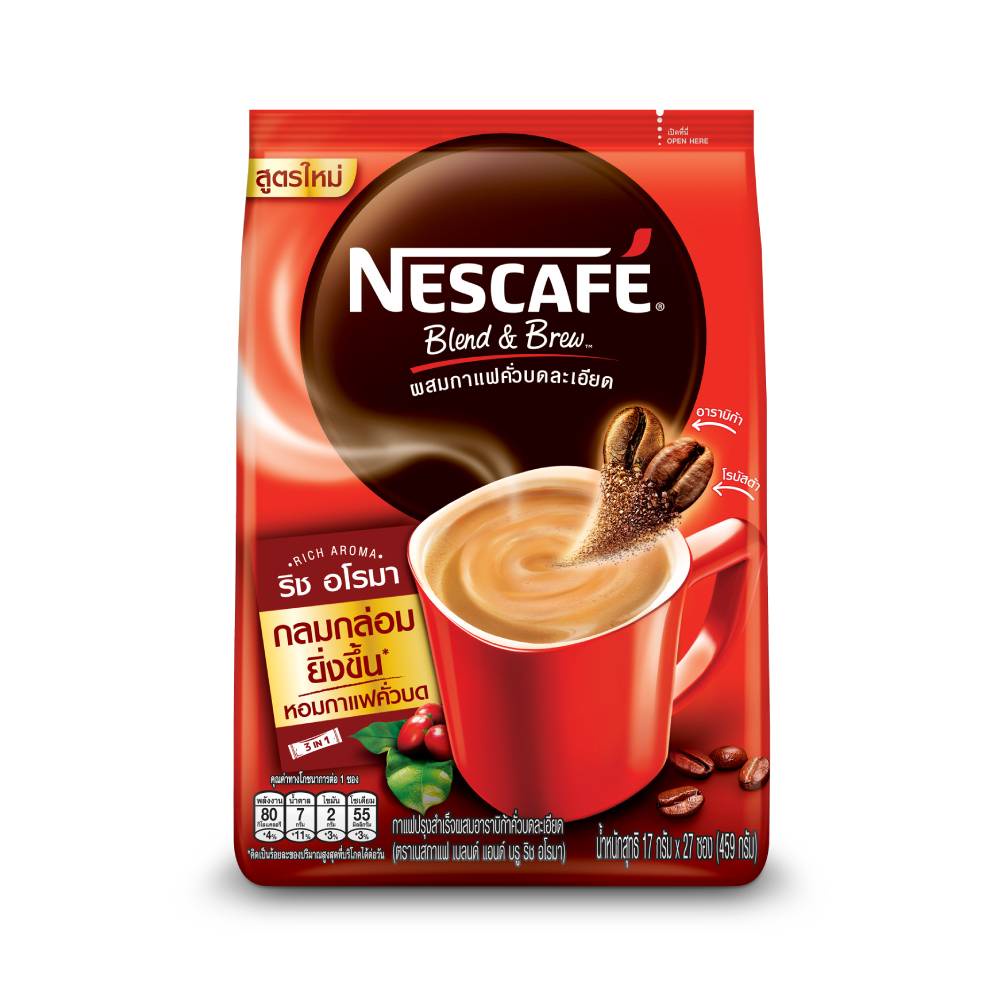 รูปภาพของ NESCAF Blend & Brew Instant Coffee 3in1 เนสกาแฟ เบลนด์ แอนด์ บรู กาแฟปรุงสำเร็จ 3อิน1 แบบถุง 27 ซอง (แพ็ค 3 ถุง) NESCAFE