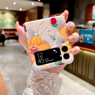 เคสโทรศัพท์มือถือ กันกระแทก ปิดด้านหลัง ลายภาพวาดสีน้ํามัน รูปสตรอเบอร์รี่น่ารัก สีเหลือง สไตล์เกาหลี สําหรับ Samsung Galaxy Z Flip 3 4 Z Flip4 Zflip3