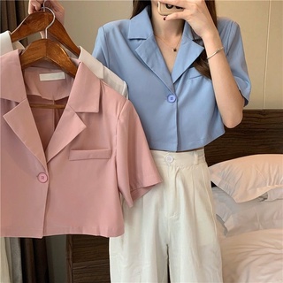 พร้อมส่ง เสื้อเชิ้ตแขนสั้น คอวี แบบบาง สไตล์ฝรั่งเศส สําหรับผู้หญิง JL-CX-34