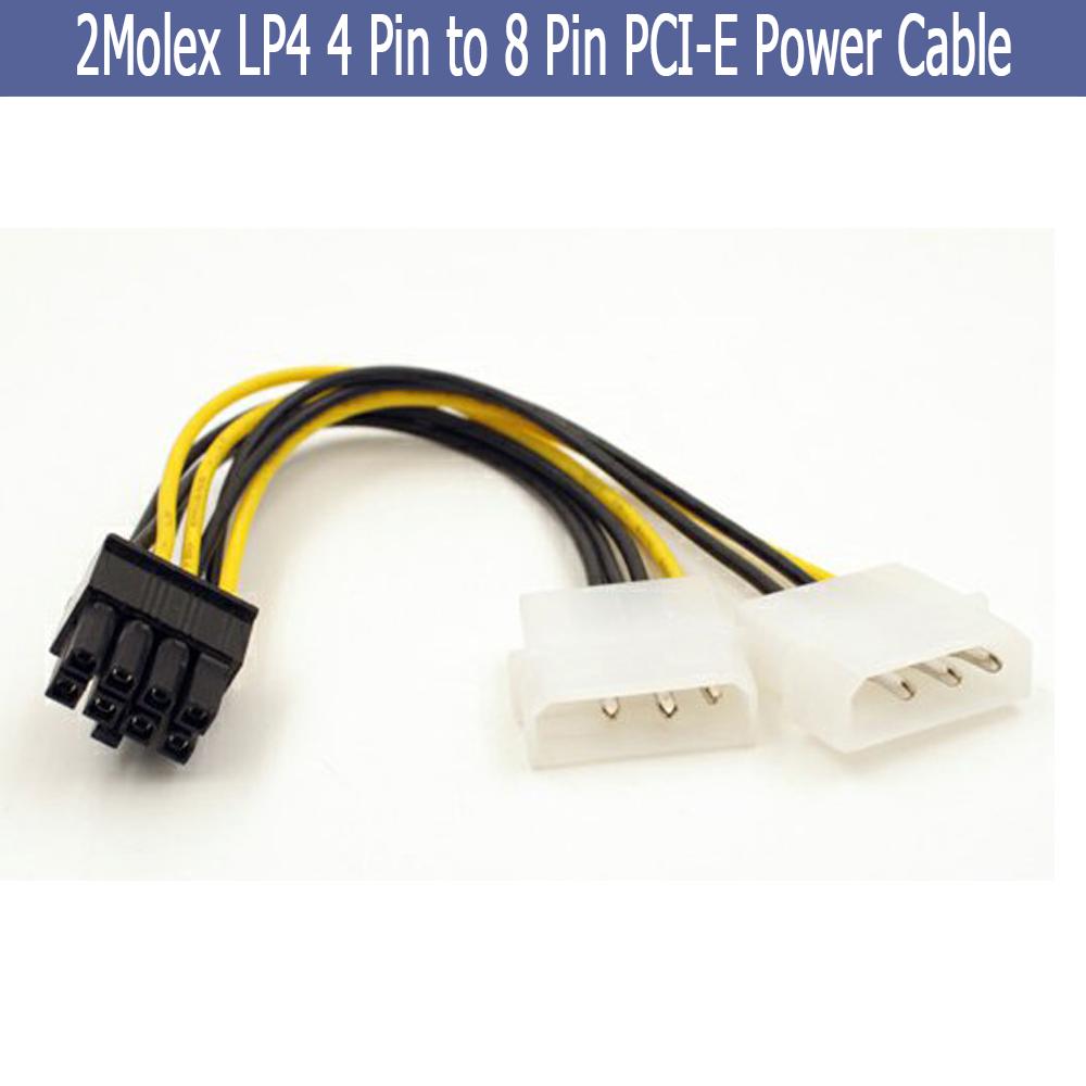 Dual Molex LP 4 4 pin to 8 Pin PCI-E Express Power Cable