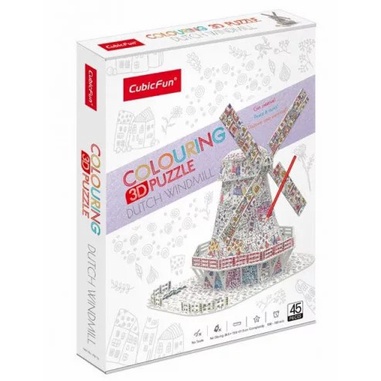 sale50-จิ๊กซอว์-3-มิติ-กังหันลมวินด์มิลล์-dutch-windmill-coloring-แบบระบายสี-p811-แบรนด์-cubicfun