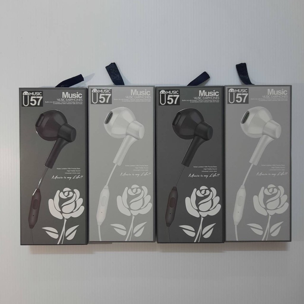 หูฟัง U57 มีไมค์ music earphones คุยโทรศัพท์ได้ เสียงดัง ฟังชัด stereo ...