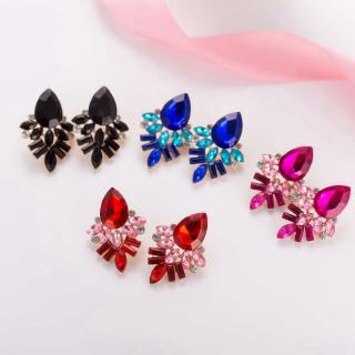 Fashion Luxury Elegant Brand Crystal Stud Earrings for Women Sweet Cute Blue Black Pink Rhinestone Flower Earrings Jewelry Gift