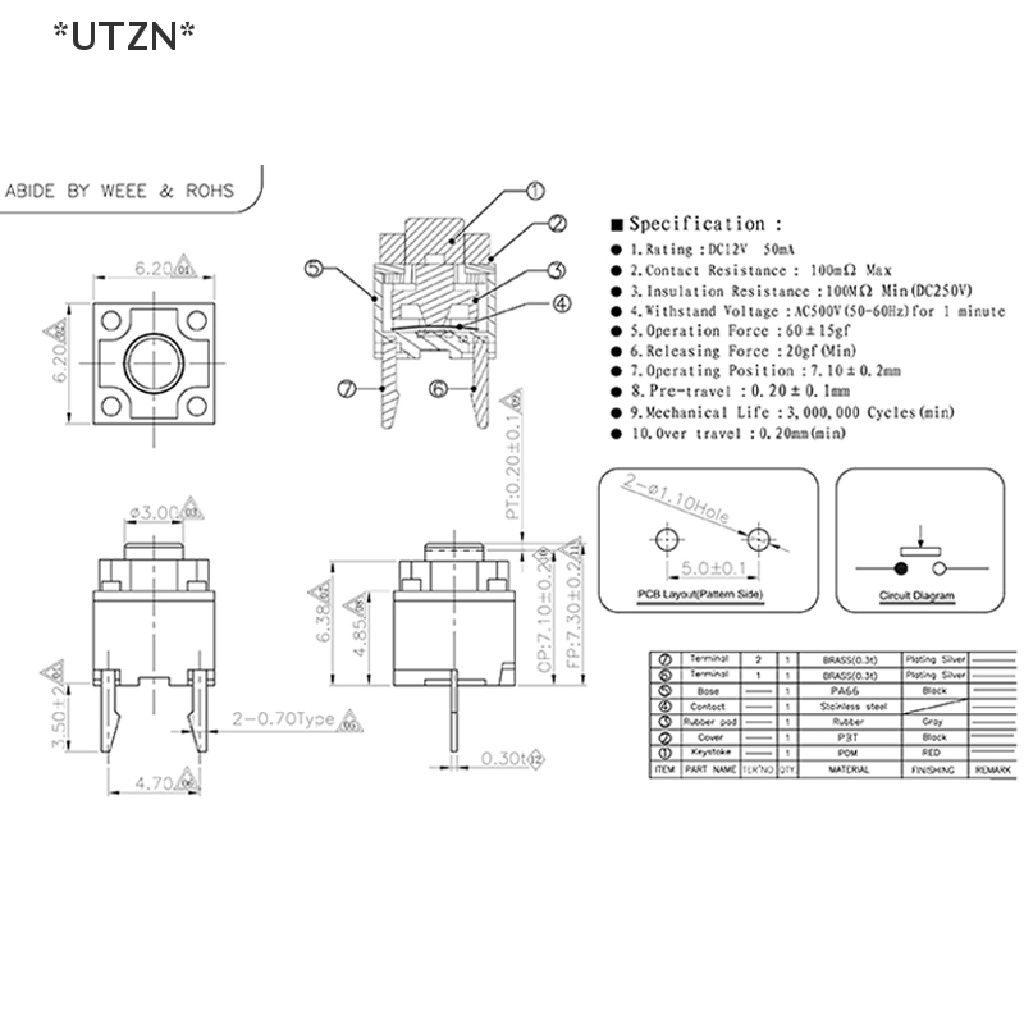 [[UTZN]] 10Pcs Kailh Mute Button 6*6*7.3 Silent Switch Wireless Mouse ...