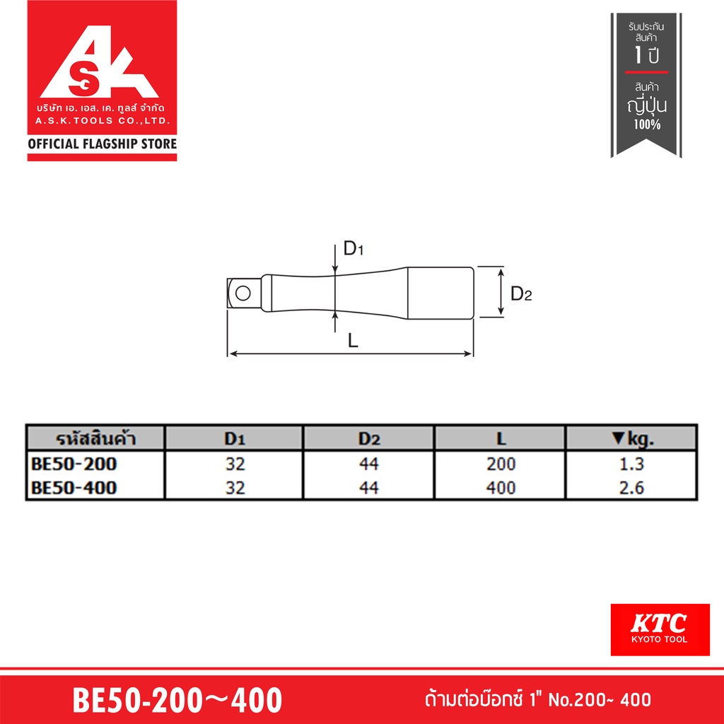 ktc-ด้ามต่อบ๊อกซ์-ขนาด-1-เบอร์-200-400-รหัสสินค้า-be50-200-400