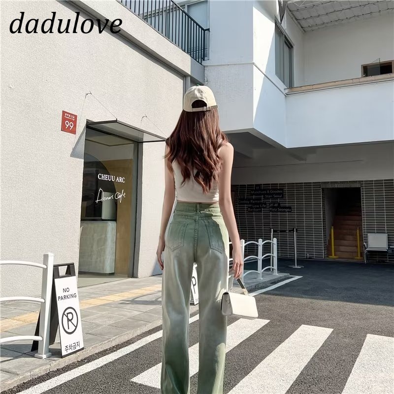 dadulove-new-korean-version-ins-green-gradient-jeans-high-waist-loose-wide-leg-pants-fashion-womens-clothing