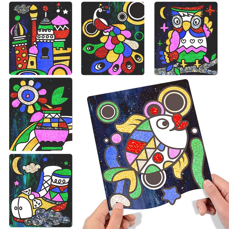 พร้อมส่งจากไทย-ของเล่น-diy-งานประดิษฐ์-ปะติดภาพสติ๊กเกอร์-magic-art-sticker-painting-kindergarten-1-ชุดมี-12-แผ่น