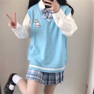 สินค้า ญี่ปุ่นน่ารักเสื้อยืด Kuromi ถักนิตติ้ง My Melody เสื้อกั๊ก Cinnamoroll หลวมเสื้อกันหนาว เสื้อนักเรียนหญิง. เสื้อสเวตเตอร์เครื่องแบบ JK