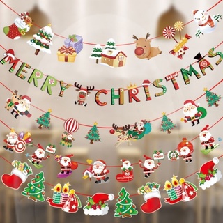 2.5m Cartoon Christmas Paper Flag/ Santa Claus Snowman Hanging Flags/ Christmas Decorations for Home