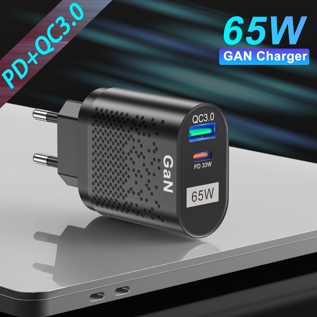 65W Gallium Nitride Charger GaN Charger QC PD 3.0 USB Type C Fast Wall ...