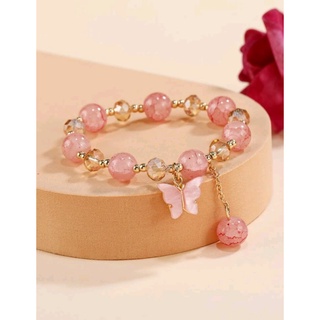 กำไลข้อมือแฟชั่น กำไลข้อมือจี้ผีเสือ น่ารักๆ Butterfly Charm Beaded Bracelet (ส่งจากไทย)