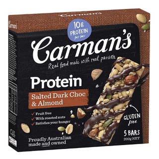 CARMANS โปรตีนบาร์ คาร์แมนส์ ซอลเต็ด ดาร์ก ช็อกโกแลต และอัลมอนด์ ปราศจากกลูเตน ชุดละ 3 กล่อง กล่องละ 5 แท่ง / CARMANS