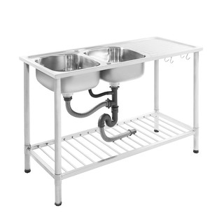 Sink stand SINK STANDING 2B1D DYN DH-1250-A SS Sink device Kitchen equipment อ่างล้างจานขาตั้ง ซิงค์ขาตั้ง 2หลุม 1ที่พัก