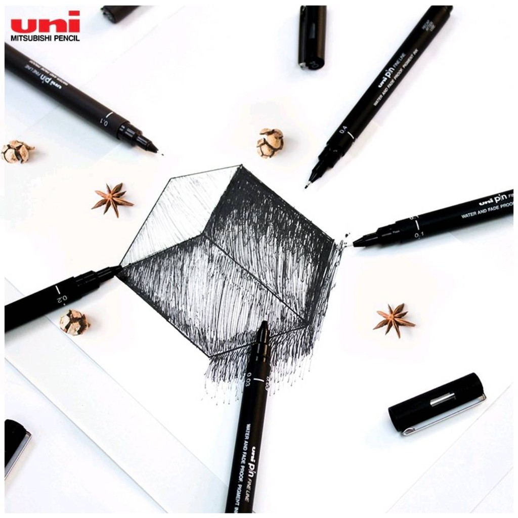 uni-ปากกา-ปากกาตัดเส้นสีดำ-หัวเข็ม-pin-0-03-0-8-amp-brush-จำนวน-1-ด้าม