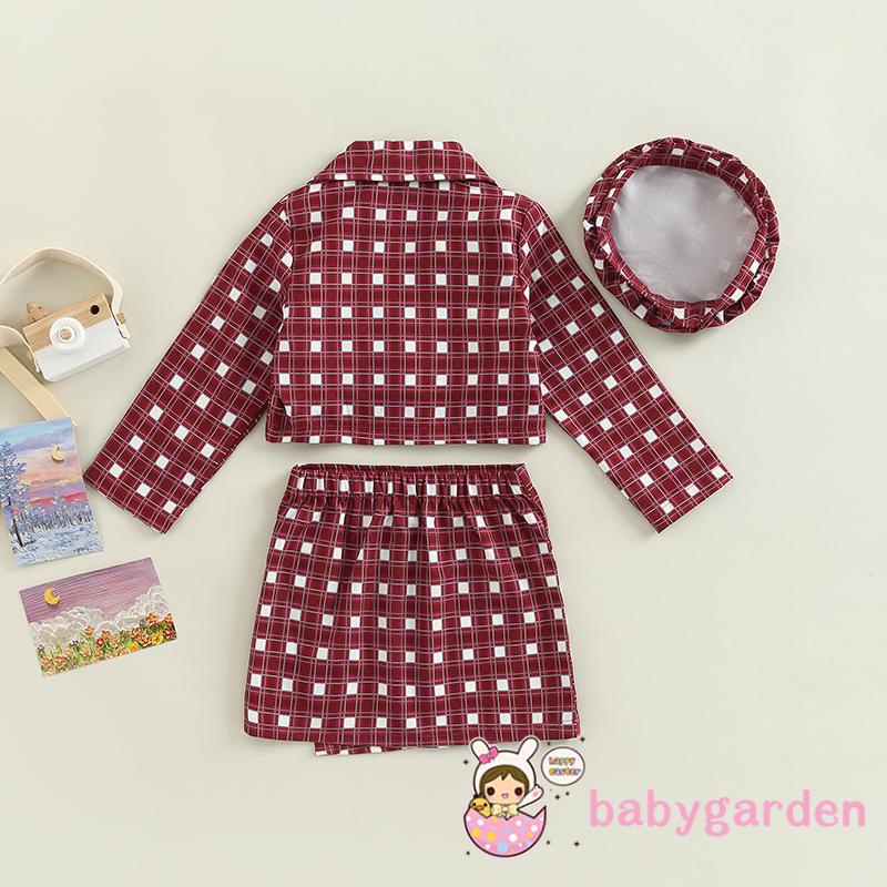 babygarden-เสื้อแจ็กเก็ตแขนยาว-ลายสก๊อต-และกระโปรง-และหมวกเบเร่ต์-สําหรับเด็กผู้หญิง-อายุ-3-7-ปี-4-ชิ้น