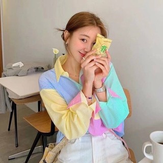 เสื้อเชิ้ตทูโทนลายขวาง มาพร้อมกระเป๋าด้านหน้า เนื้อผ้านิ่ม ใส่สบาย