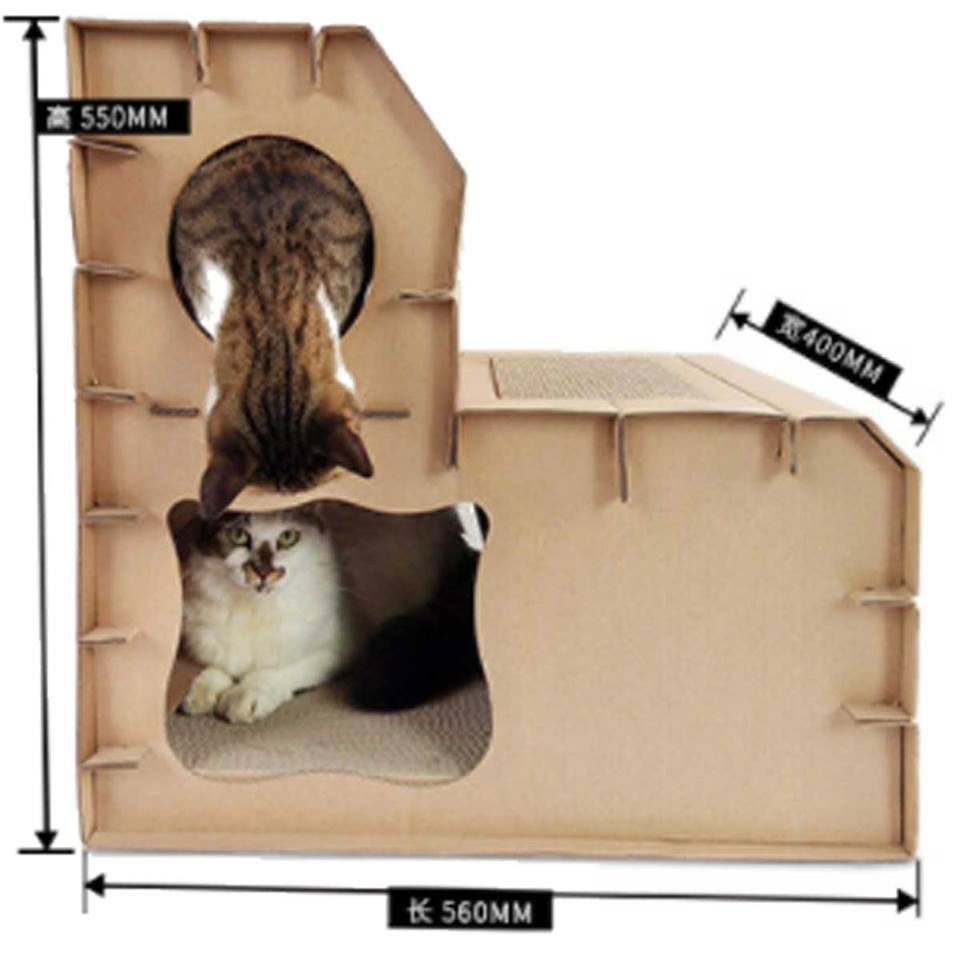 บ้านแมว-ที่นอนแมว-ฝนเล็บได้-ทำจากกระดาษอัด-2-ชั้น-สำหรับบ้านที่มีแมวเยอะ-สำหรับเล่นซ่อนแอบ