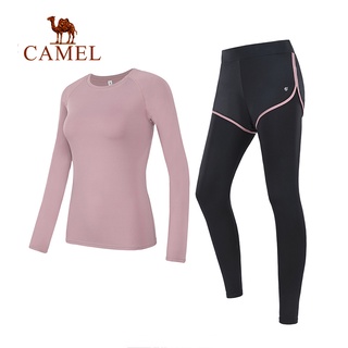 Camel ชุดเสื้อผ้าผู้หญิง โยคะ ฟิตเนส บวกกํามะหยี่ปลอม สองชิ้น