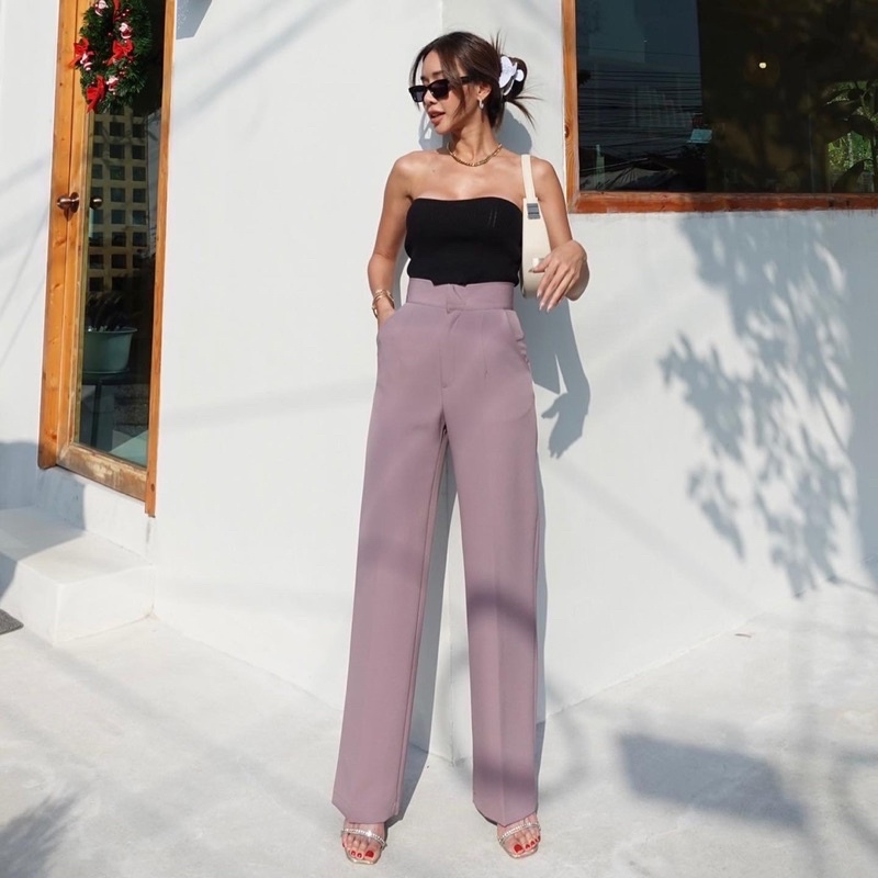 olivia-pants-390ฟรีส่ง-รุ่นใหม่สวยมากกก-กางเกงเอวสูงขายาวทรงขากระบอกตรง-ขอบเรียบ-เป็นทรงเบสิคที่-ดูผอมเพรียว-สวยหรู