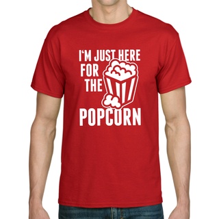 เสื้อยืดสีดำอินเทรนด์เสื้อยืด พิมพ์ลาย Just Here for The PopcornS-4XL