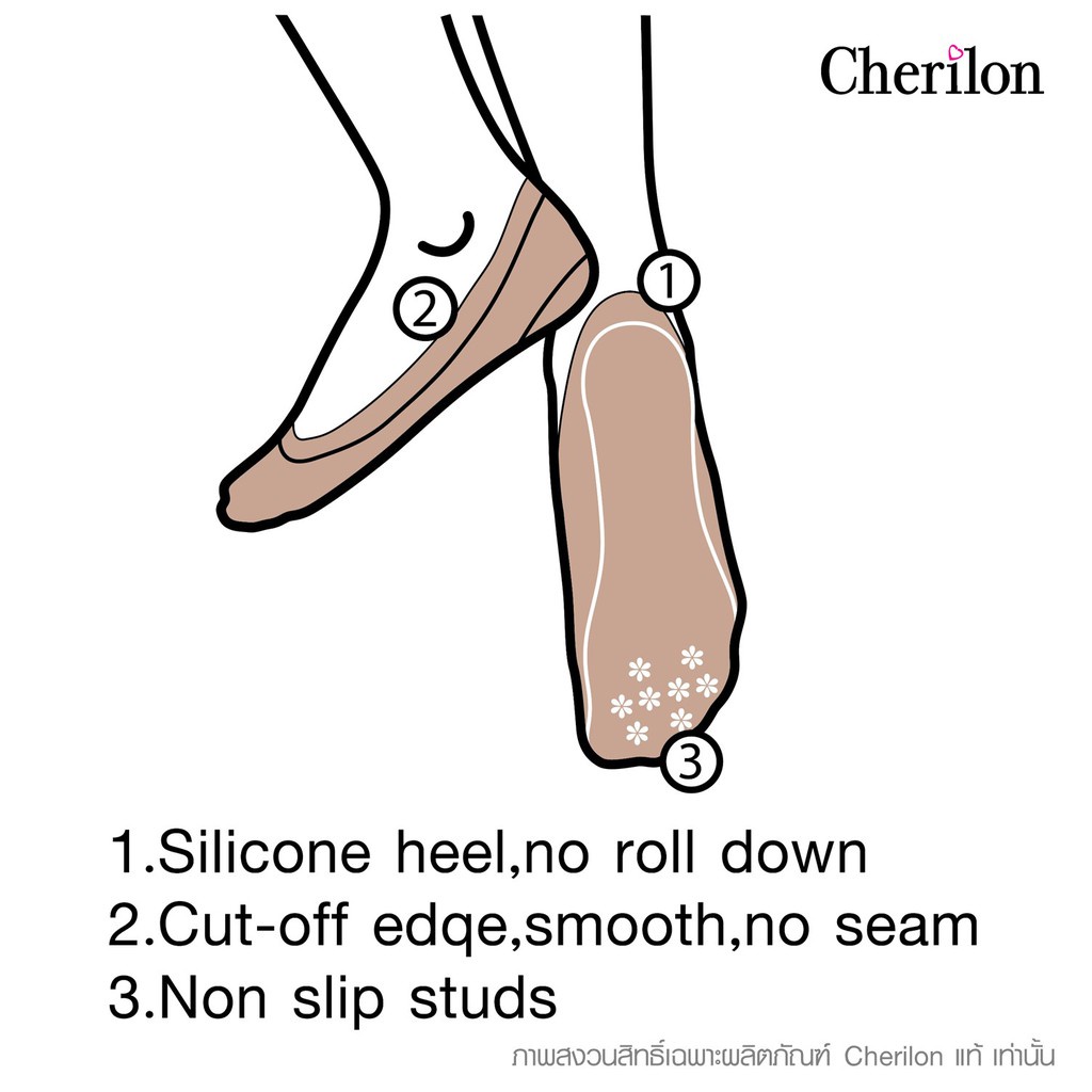 cherilon-เชอรีล่อน-ถุงเท้า-ถุงเท้ากันลื่น-ข้อเว้า-รองส้น-กันรองเท้ากัด-เนื้อซัพพอร์ท-นุ่มสบาย-กระชับ-ผ้าบางเบา-nsa-fcim01