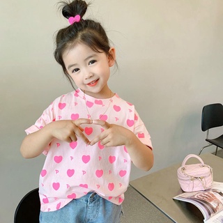 [Babycat] พร้อมส่ง ขายดี เสื้อยืดแขนสั้น พิมพ์ลายตัวอักษร Love สไตล์เกาหลี ญี่ปุ่น เข้ากับทุกการแต่งกาย แฟชั่นฤดูร้อน สําหรับเด็กผู้หญิง 2022