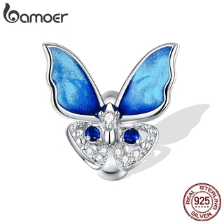 bamoer 925 sterling silver Colorful butterfly Metal Charm fit Original Silver Bracelet women DIY Jewelry making beads BSC405