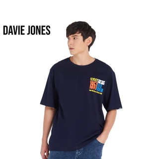 เสื้อยืดใหม่ 2022DAVIE JONES เสื้อยืดโอเวอร์ไซส์ พิมพ์ลาย สีกรม Graphic Print Oversized T-Shirt in navy WA0076NVL XL  XX