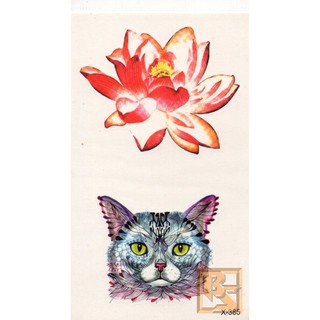 Tattoo Minimal ลาย แมว Cat Lotus ดอกบัว แท็ททู สติ๊กเกอร์