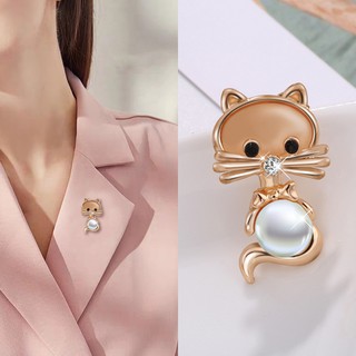 Korean Version Best Sale Creative Cat Pearl Brooch Kitty Rhinestone Pearl Cat Brooch Fashion All-match Accessories