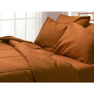 Chaixing Home ผ้าปูที่นอน ผ้าไมโครเทค VINNY รุ่น MC 300T Solid ขนาด 5 ฟุต (ชุด 5 ชิ้น) สีน้ำตาล