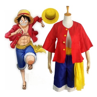 Monkey D Luffy Cosplay Anime Luffy Cosplay Costume  Pants Straw Hat Red Top Belt Halloween Costumes for Men Women