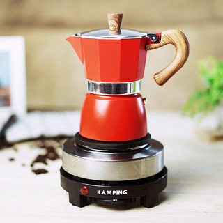 (สีแดง) KAMPING เตาไฟฟ้ามินิ 500W + หม้อต้มกาแฟสด มอคค่าพอท MOKA POT