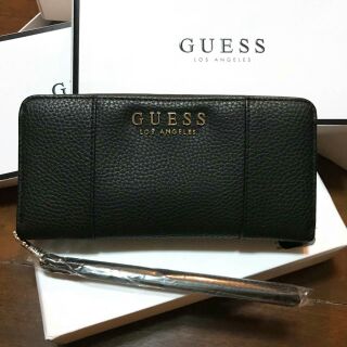 💕NEW! GUESS FACTORY WOMENS LONG WALLET👍 กระเป๋าสตางค์ใบยาวหนังนิ่ม  สีดำ