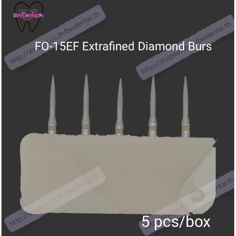 5-pieces-pack-diamond-burs-fo-15ef-g-fo-18ef-flame-ogival-tapered-end-for-high-speed-handpiece