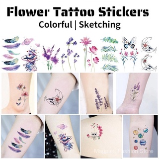 ภาพหน้าปกสินค้าสักสติ๊กเกอร์น้ำการถ่ายโอนสักสติ๊กเกอร์สี Sketch ดอกไม้ทิ้งสักสติ๊กเกอร์ Waterproof Tattoo Stickers 10.5x6cm ที่เกี่ยวข้อง